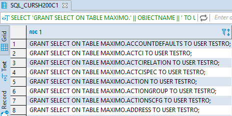 A user-specific version generating GRANT SELECT statements directly for TESTRO