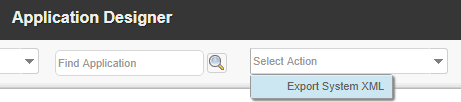 The Export System XML action in Application Designer