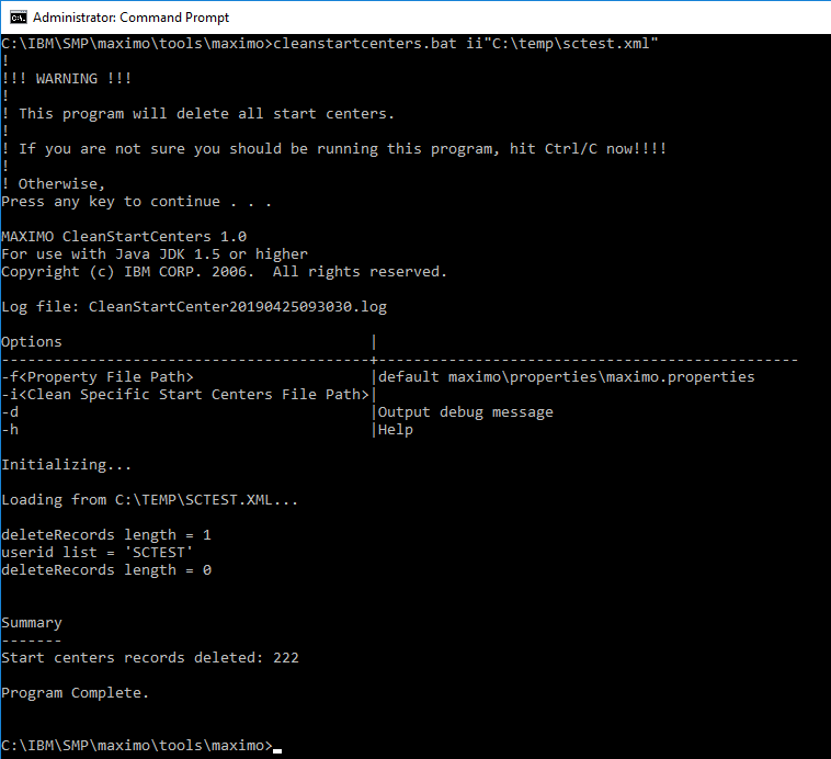Cleanstartcenters output limited to the SCTEST user