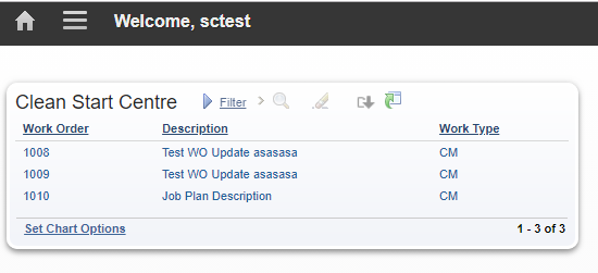 The rebuilt SCTEST Start Center now displaying the Work Type column