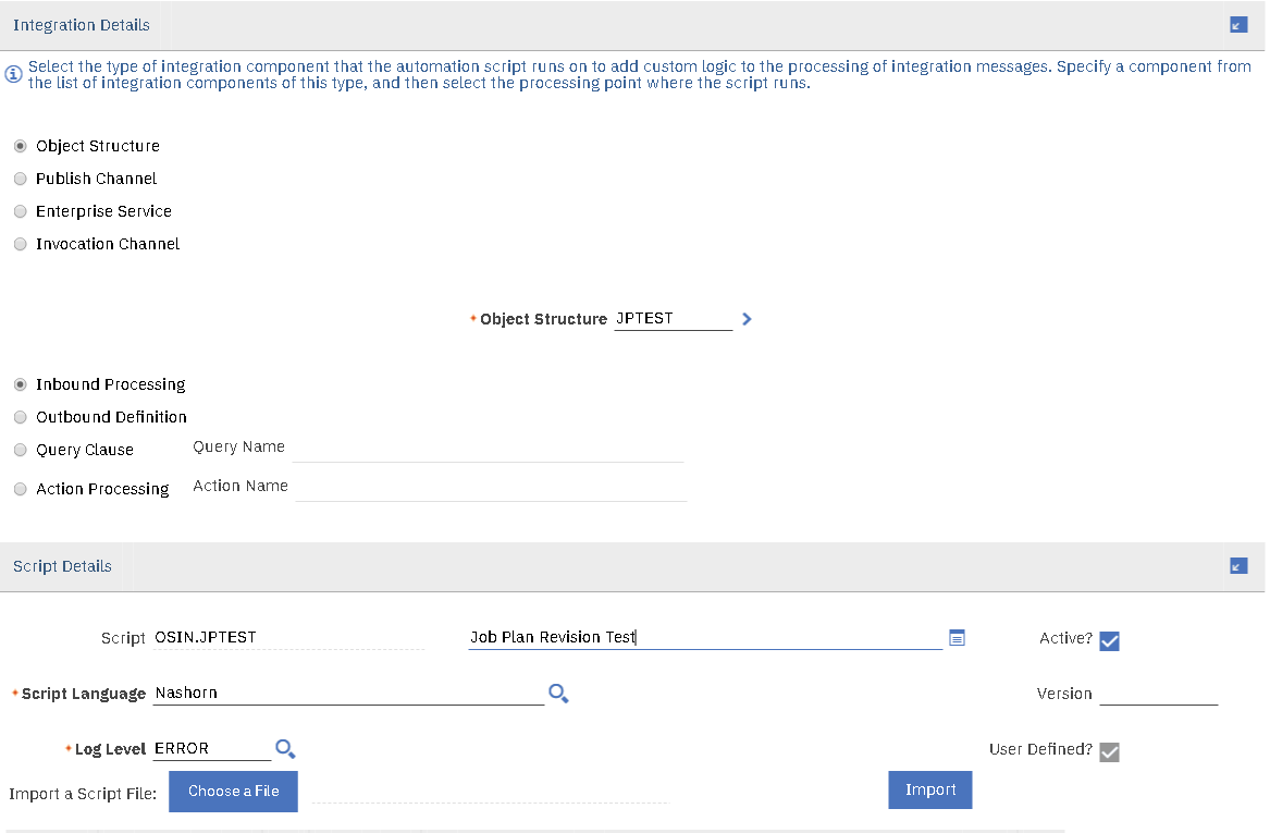 Creating an inbound object structure automation script for Job Plans