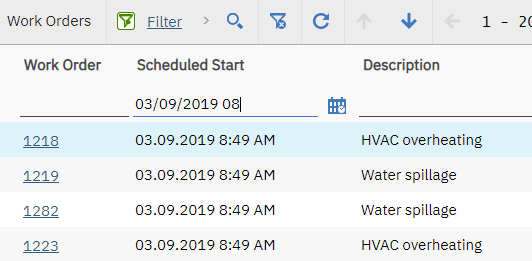 Scheduled Start filtered to the eight o'clock hour