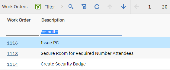 Work orders with a populated description