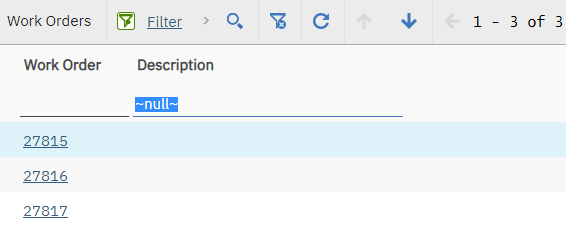 Work orders with a null description