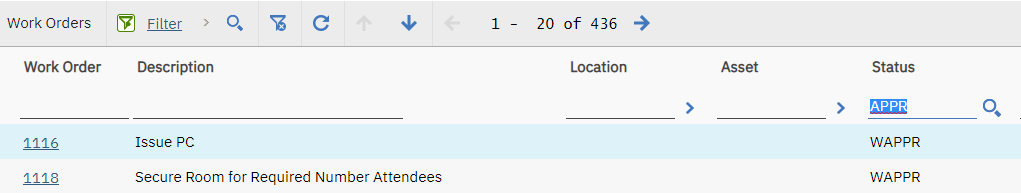 Work Order Tracking showing APPR and WAPPR partial matches