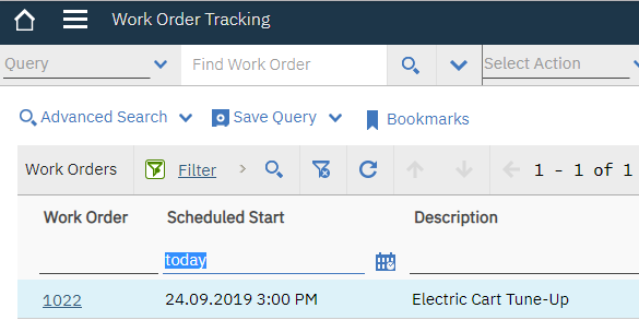 Scheduled Start filtered with the TODAY keyword