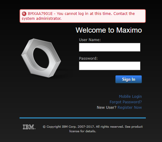 A Maximo invalid user name or password error after entering the login ID with different letter casing