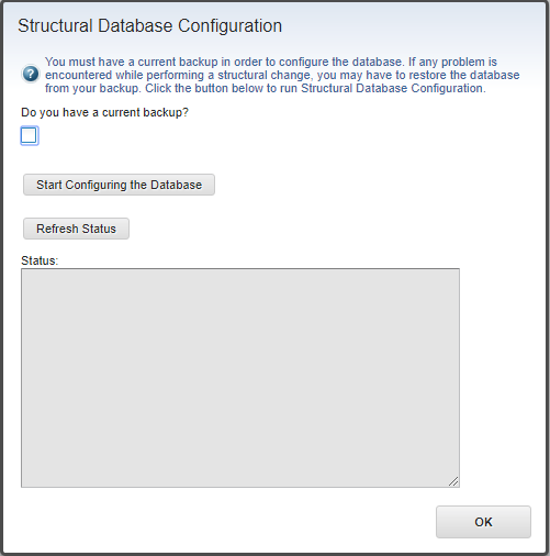 The Configure Database confirmation dialog in Maximo