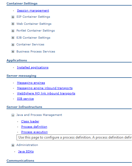 The Process definition link under Java and Process Management