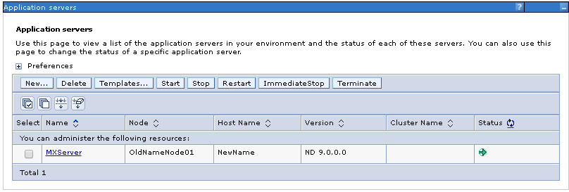 A Maximo application server selected in WebSphere