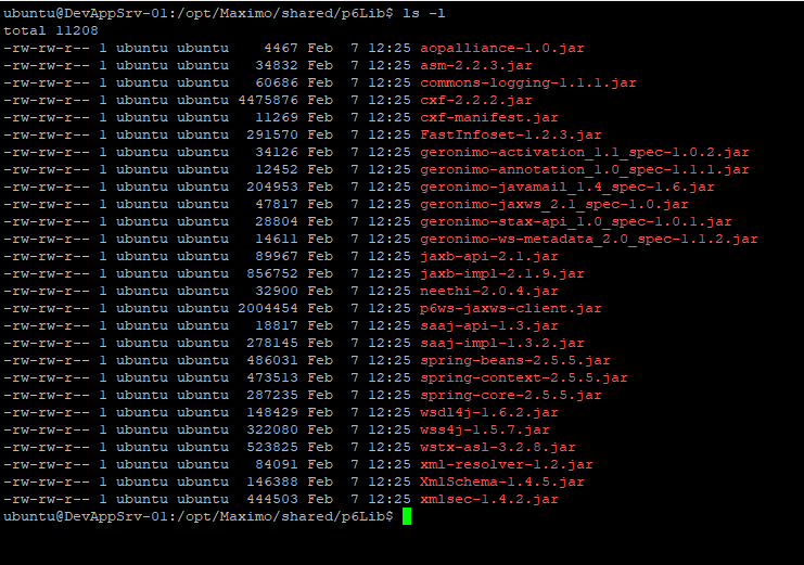 The P6 web service client JARs in a shared filesystem directory