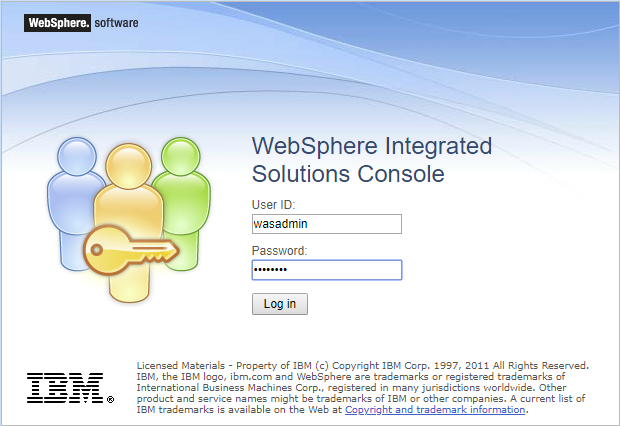 The WebSphere administrative console login page
