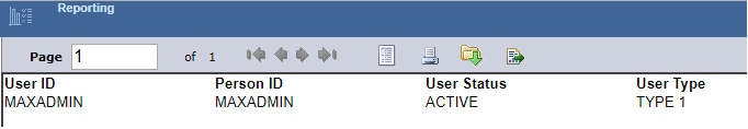 The report filtered to the current Maximo user