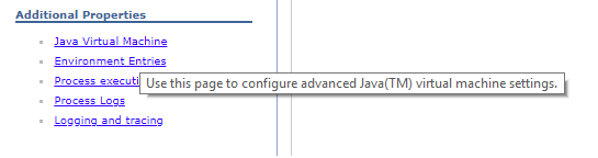 The Java virtual machine link under Process Definition