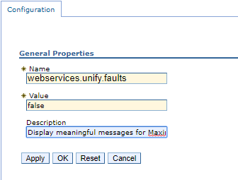 The webservices.unify.faults JVM custom property set to false